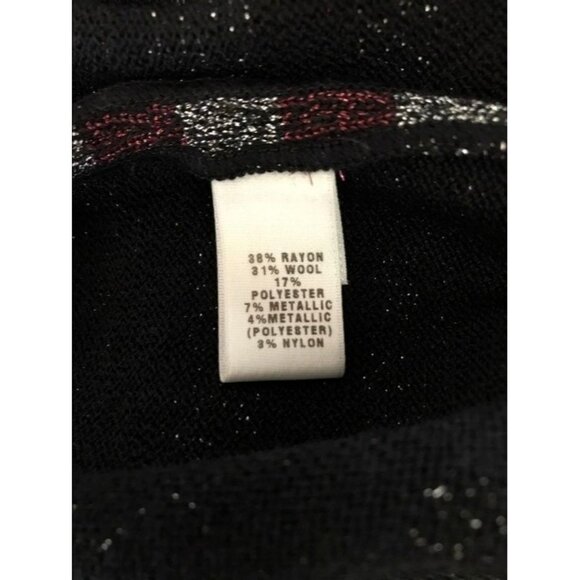ST. JOHN Wool Rayon Sweater Yellow Label Medium Silver Burgundy Metallic Thread - Picture 8 of 8